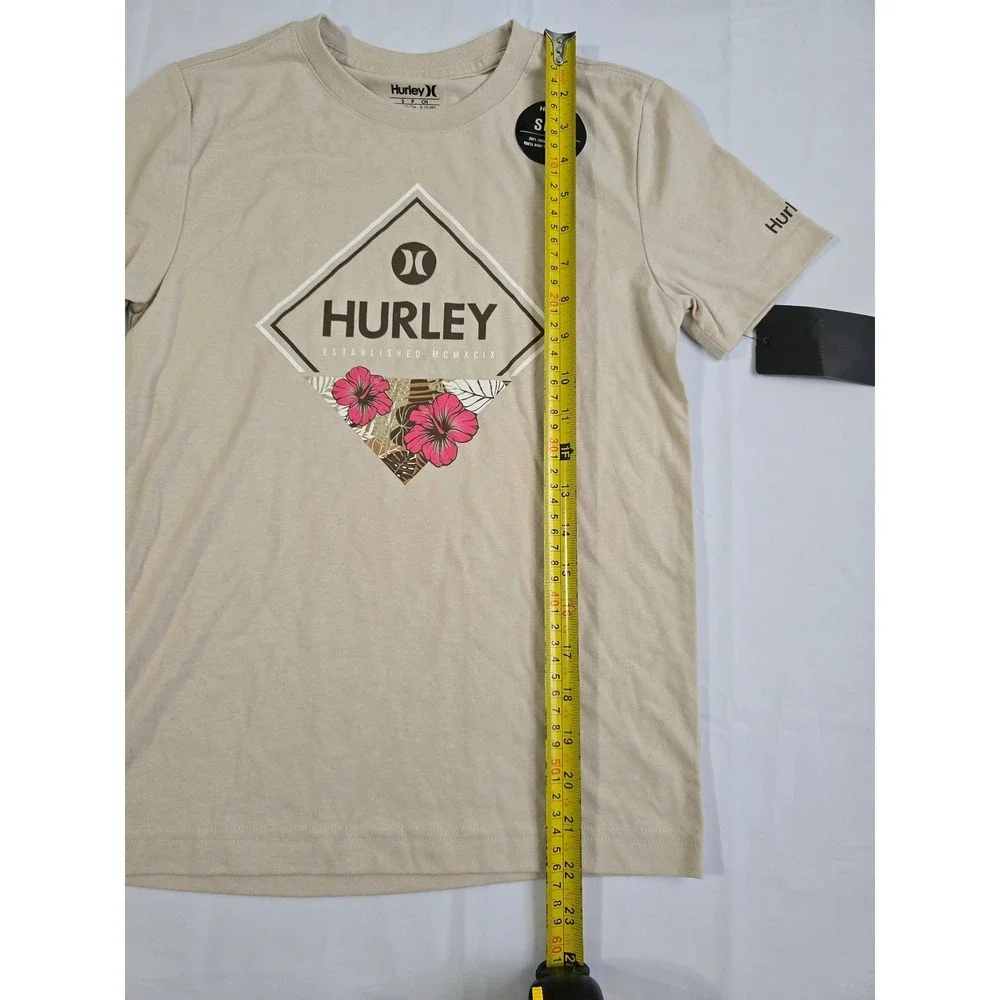 Hurley Boys Rattan Graphic T-Shirt Tan Hibiscus Logo Tee S 8-10 NWT